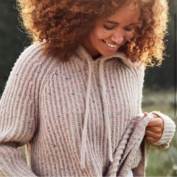 AERIE Open Road Speckled Sweater Hoodie Oversized Wool Blend - Picture 9 of 10